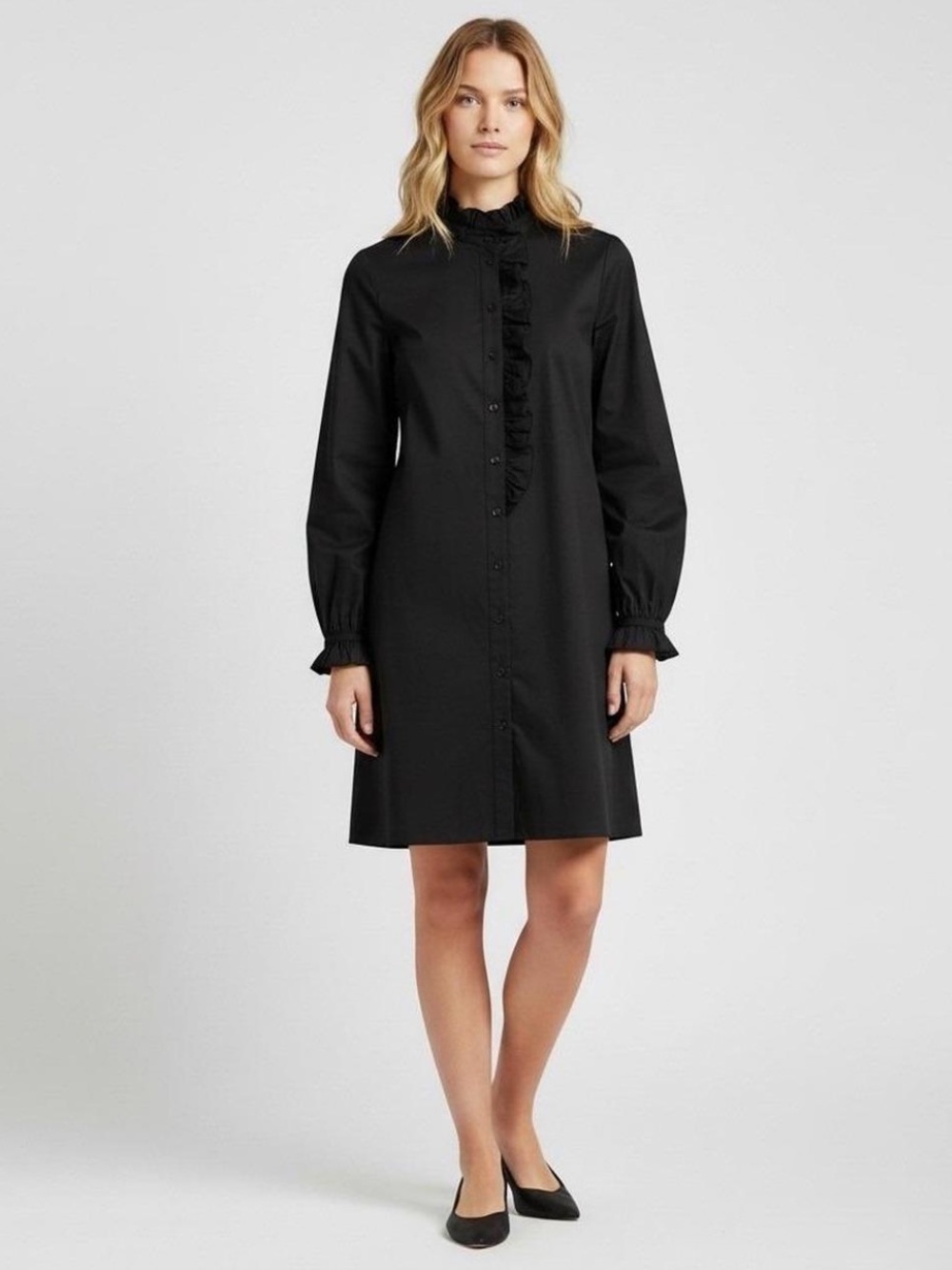 J. Crew Organic Cotton Poplin Cottage Shirt Dress Black Long Sleeve Size 8